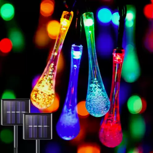 Cadena de Luces Solares de Gotas de Agua de 9.5 Metros con 50 Piezas y 8 Modos de Iluminación